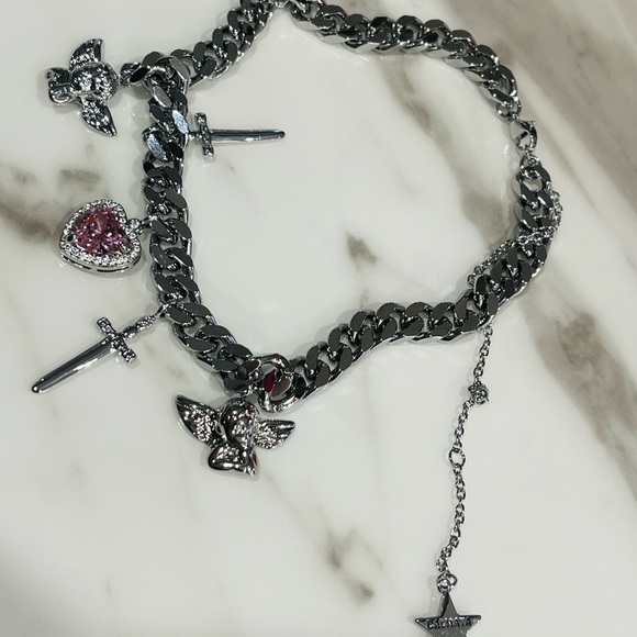 Silver and Pink Charm Necklace - Picture 7 of 7